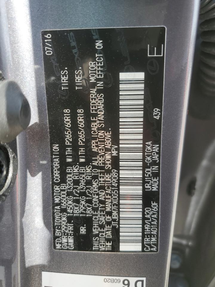 2016 Lexus Gx 460 VIN: JTJBM7FX0G5149089 Lot: 64385985
