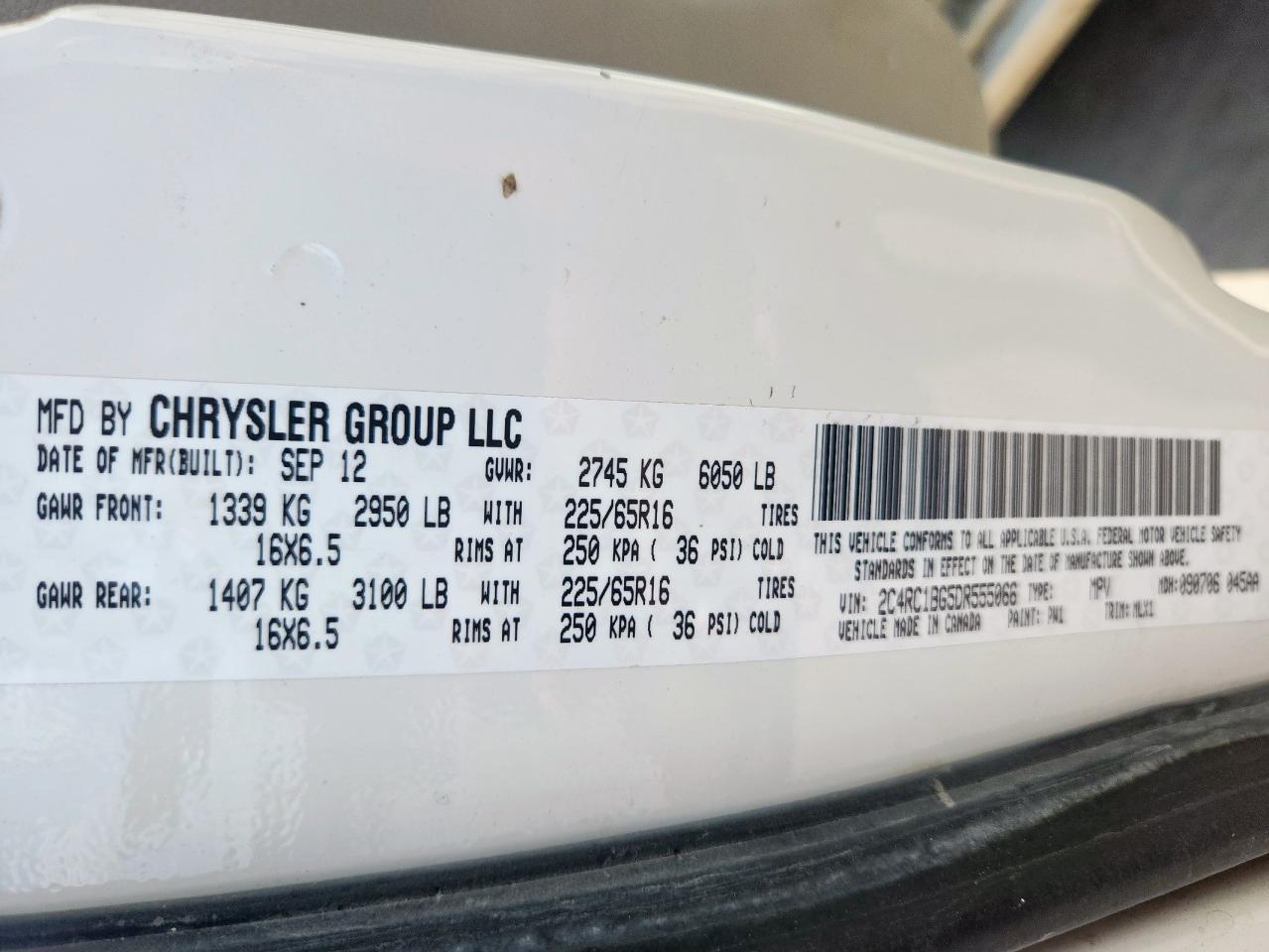 2013 Chrysler Town & Country Touring VIN: 2C4RC1BG5DR555066 Lot: 63382625