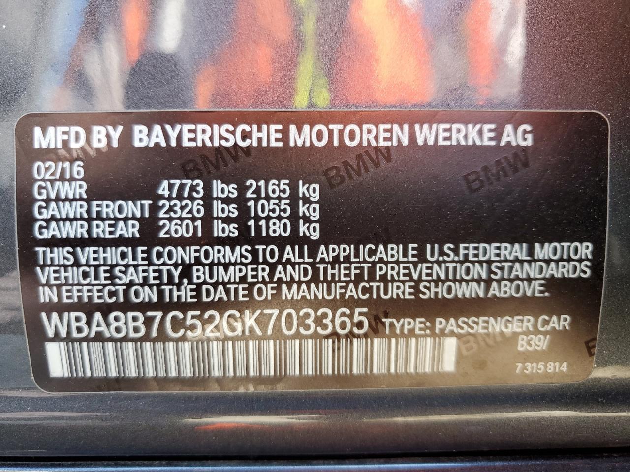 2016 BMW 340 Xi VIN: WBA8B7C52GK703365 Lot: 67001415