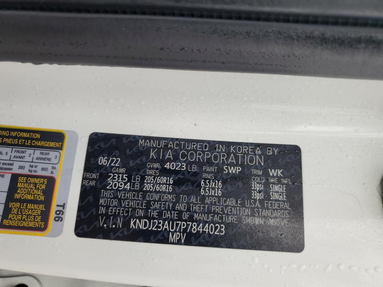 2023 Kia Soul Lx VIN: KNDJ23AU7P7844023 Lot: 62358555