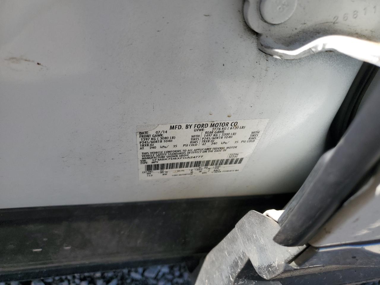 2015 Ford Explorer Xlt VIN: 1FM5K7D8XFGA24777 Lot: 63757125