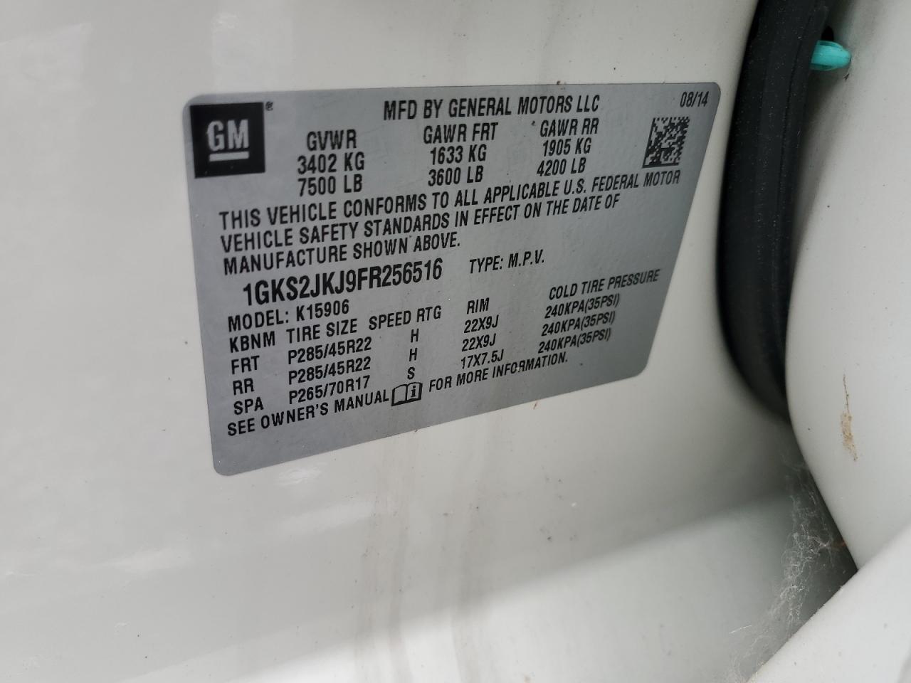 1gks2jkj9fr256516 1GKS2JKJ9FR256516 2015 GMC Yukon Xl Denali