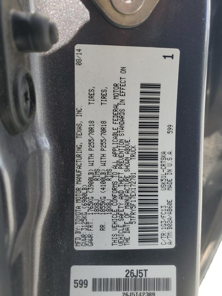 2014 Toyota Tundra Double Cab Sr VIN: 5TFRY5F17EX172781 Lot: 66038735