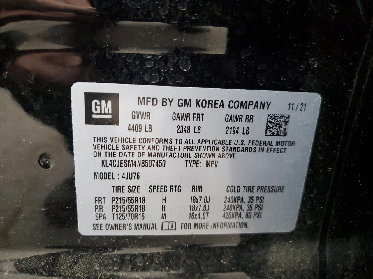 2022 Buick Encore Preferred VIN: KL4CJESM4NB507450 Lot: 65291475