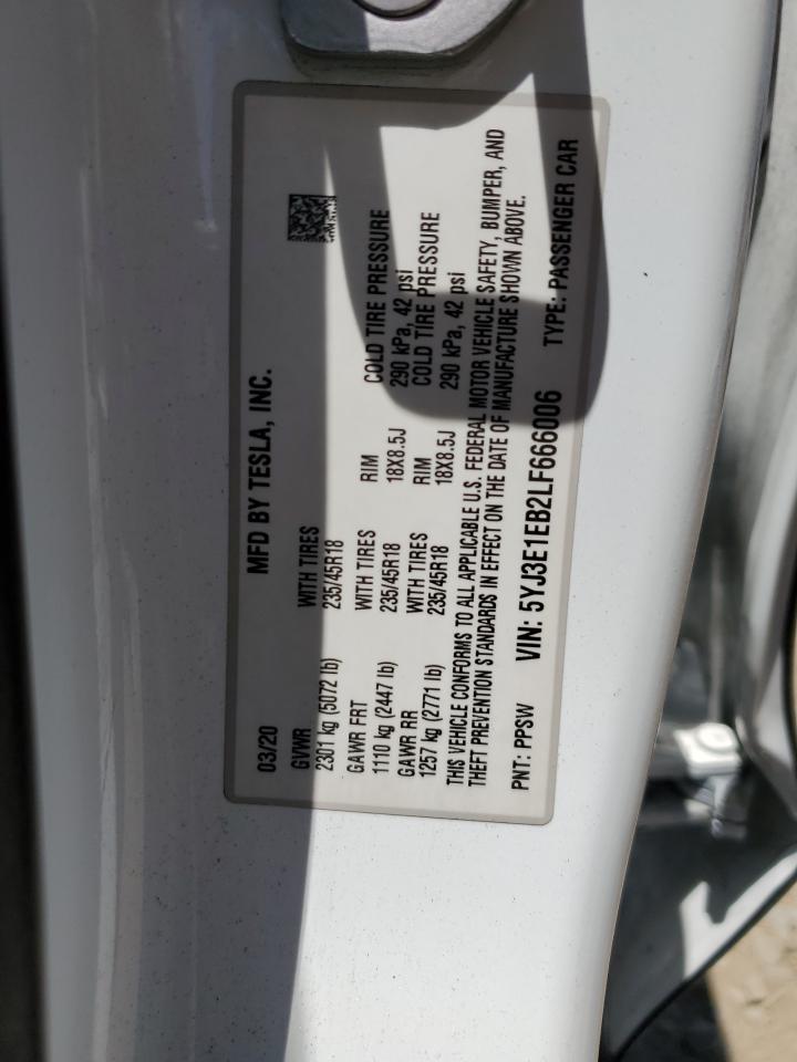 2020 Tesla Model 3 VIN: 5YJ3E1EB2LF666006 Lot: 63527495
