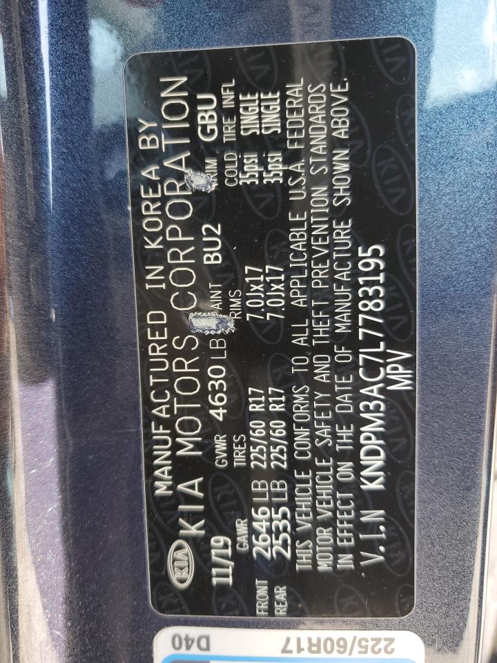 2020 Kia Sportage Lx VIN: KNDPM3AC7L7783195 Lot: 64940955