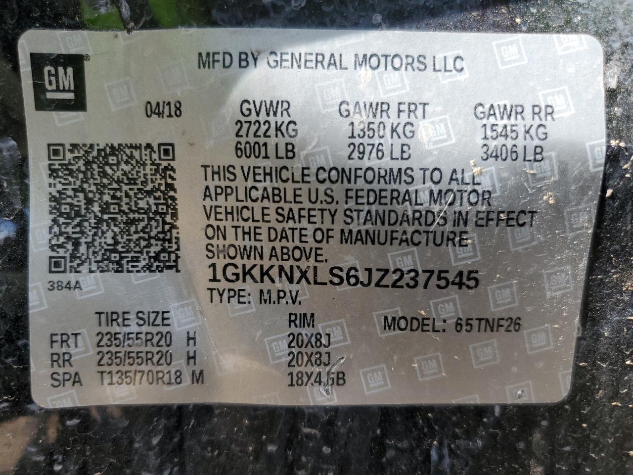 2018 GMC Acadia Denali VIN: 1GKKNXLS6JZ237545 Lot: 64990645