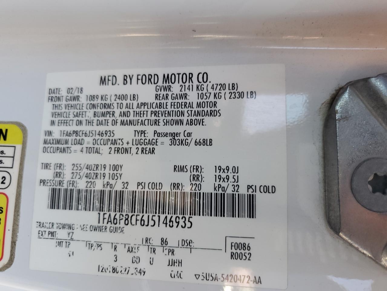 2018 Ford Mustang Gt VIN: 1FA6P8CF6J5146935 Lot: 87231295