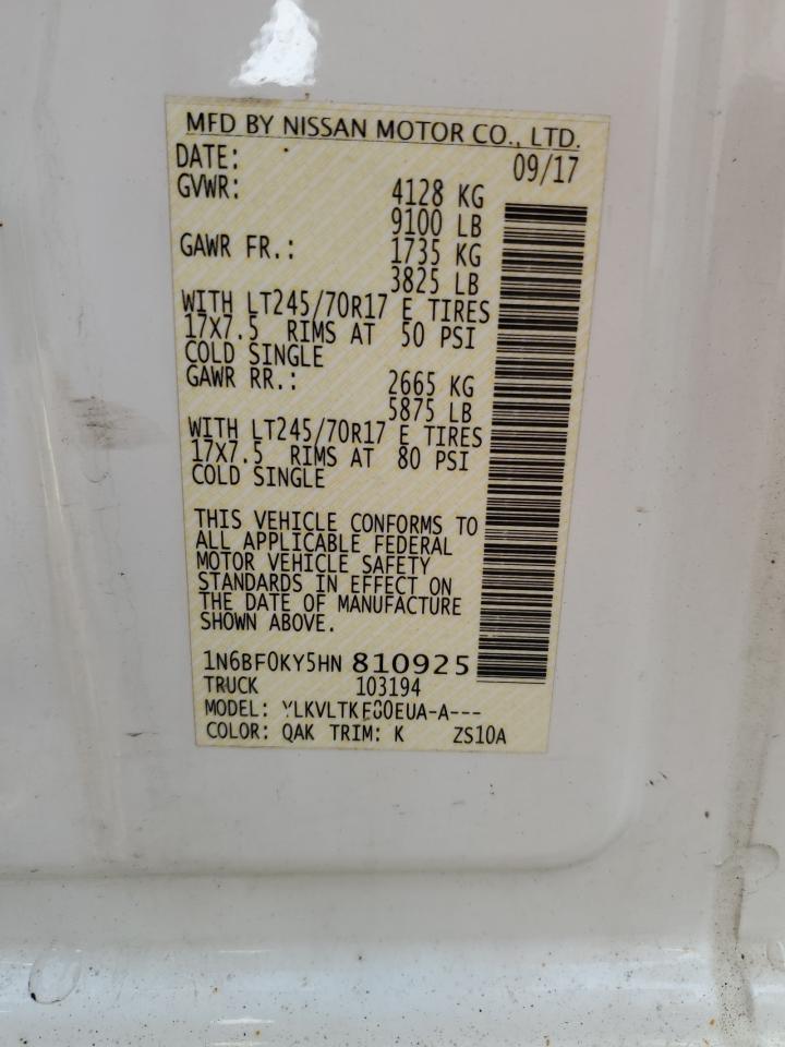 1n6bf0ky5hn810925 1N6BF0KY5HN810925 2017 Nissan Nv 1500 S