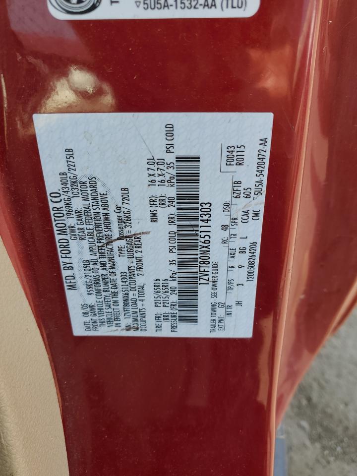 2006 Ford Mustang VIN: 1ZVFT80NX65114303 Lot: 63970205