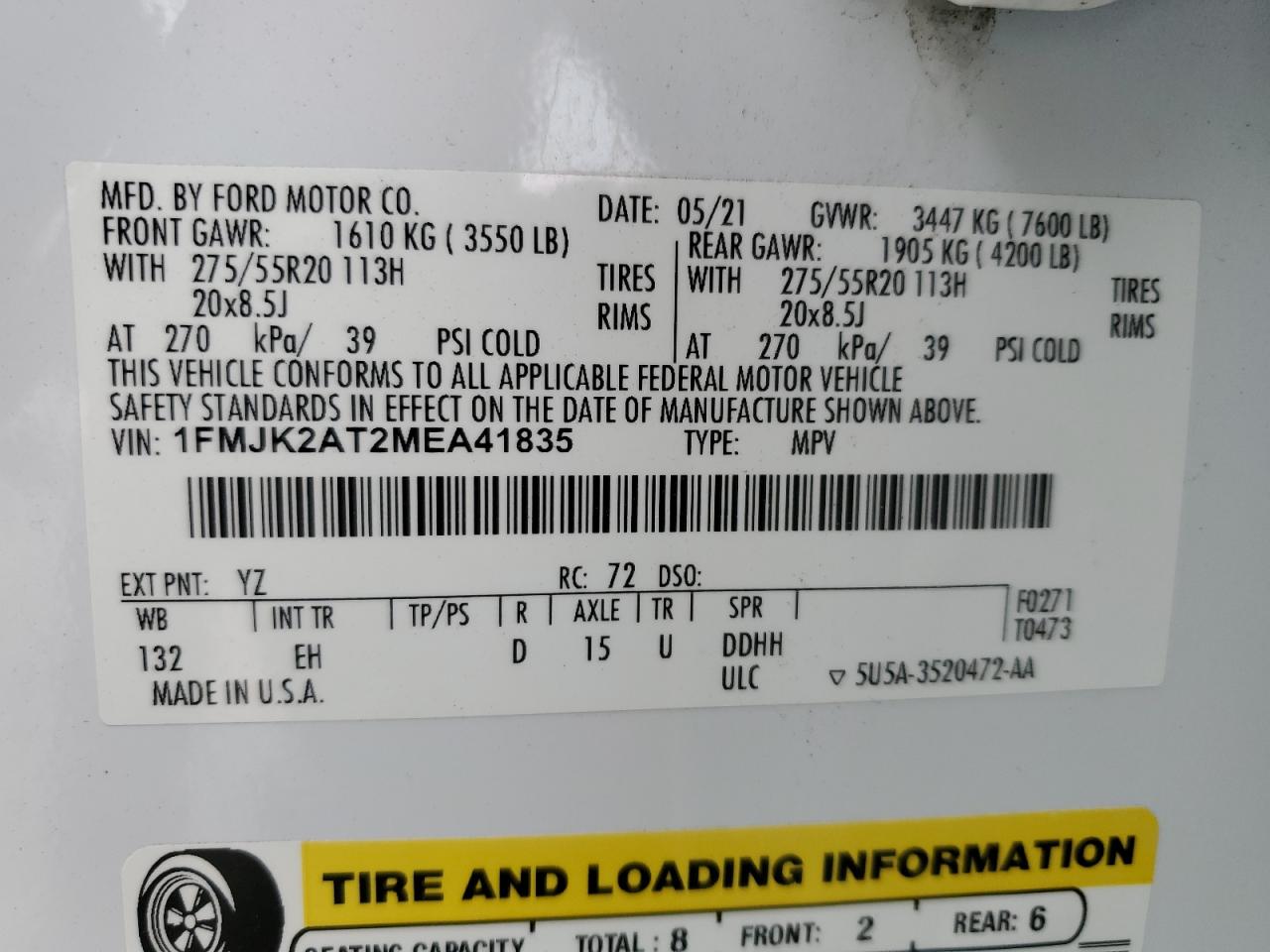 2021 Ford Expedition Max Limited VIN: 1FMJK2AT2MEA41835 Lot: 64656725