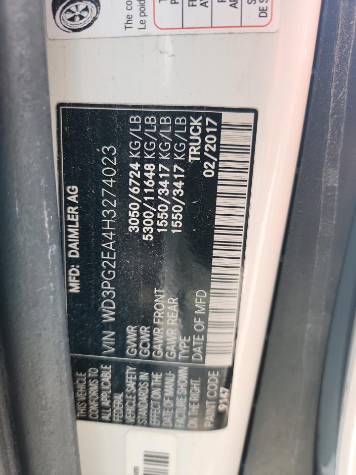 2017 Mercedes-Benz Metris VIN: WD3PG2EA4H3274023 Lot: 63776245