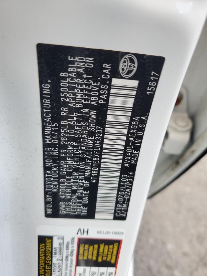 2015 Toyota Avalon Hybrid VIN: 4T1BD1EBXFU043237 Lot: 64494205