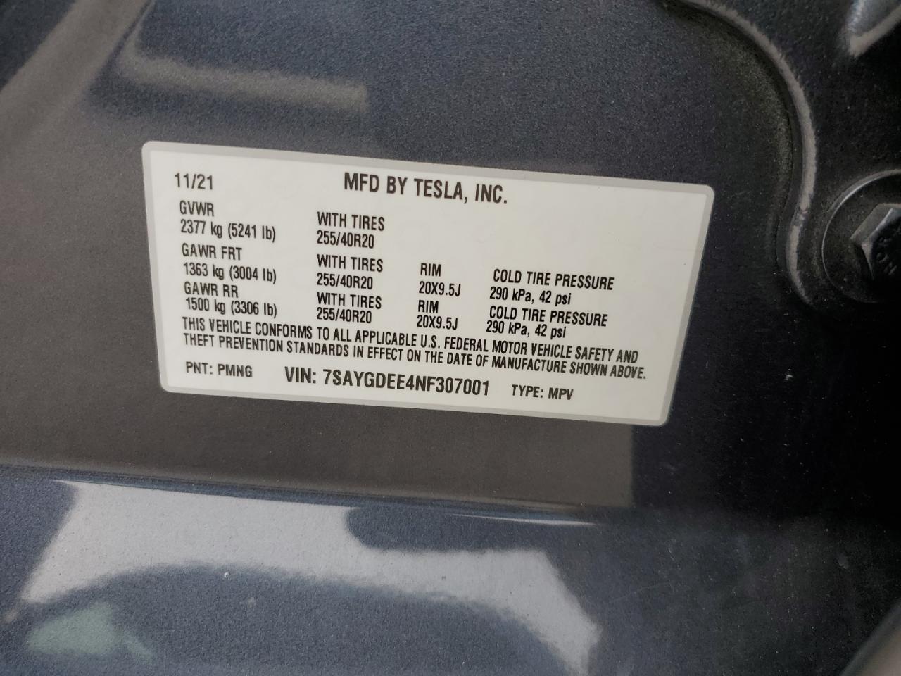 2022 Tesla Model Y VIN: 7SAYGDEE4NF307001 Lot: 63185465