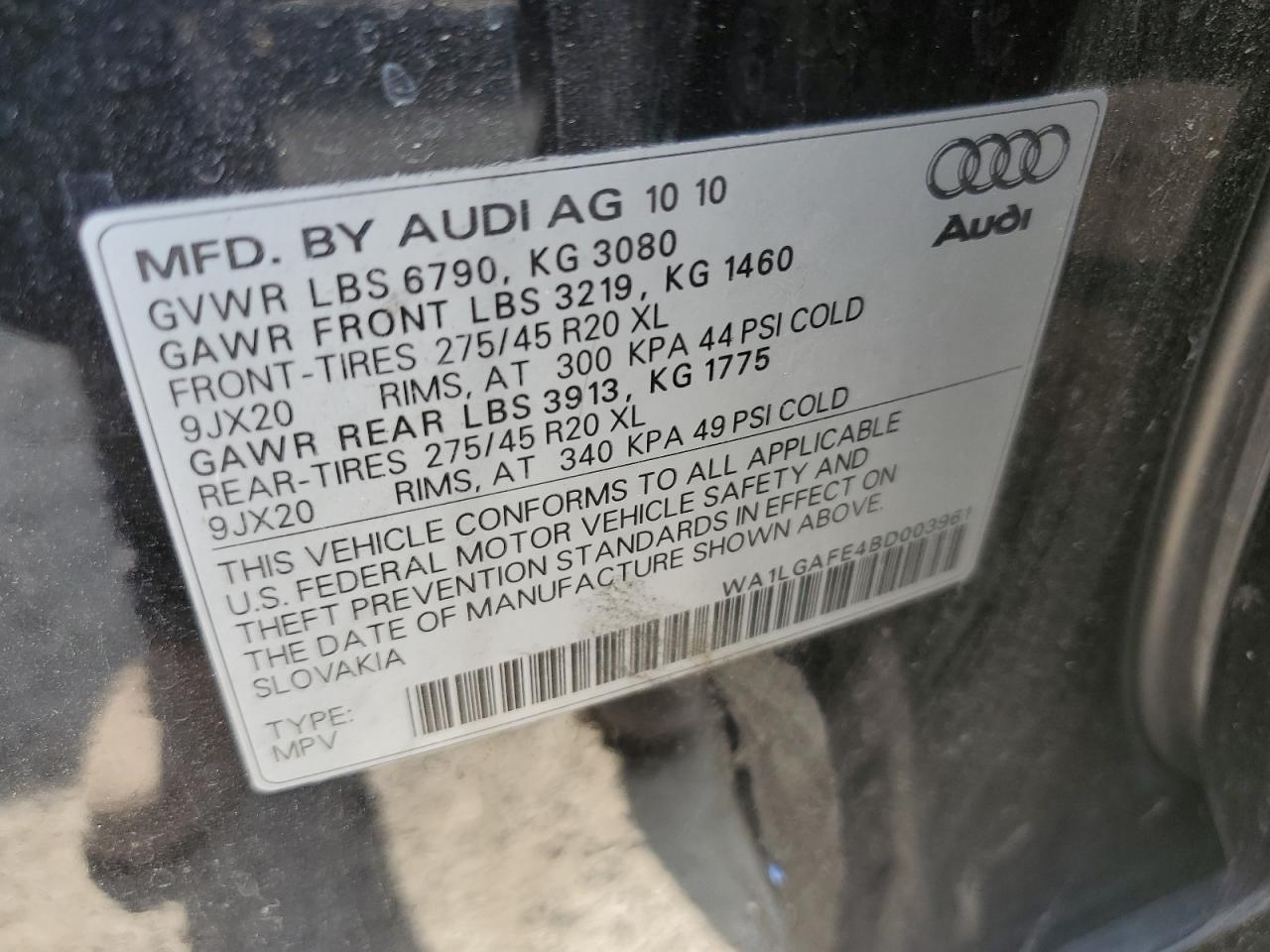 2011 Audi Q7 Premium Plus VIN: WA1LGAFE4BD003961 Lot: 65589705