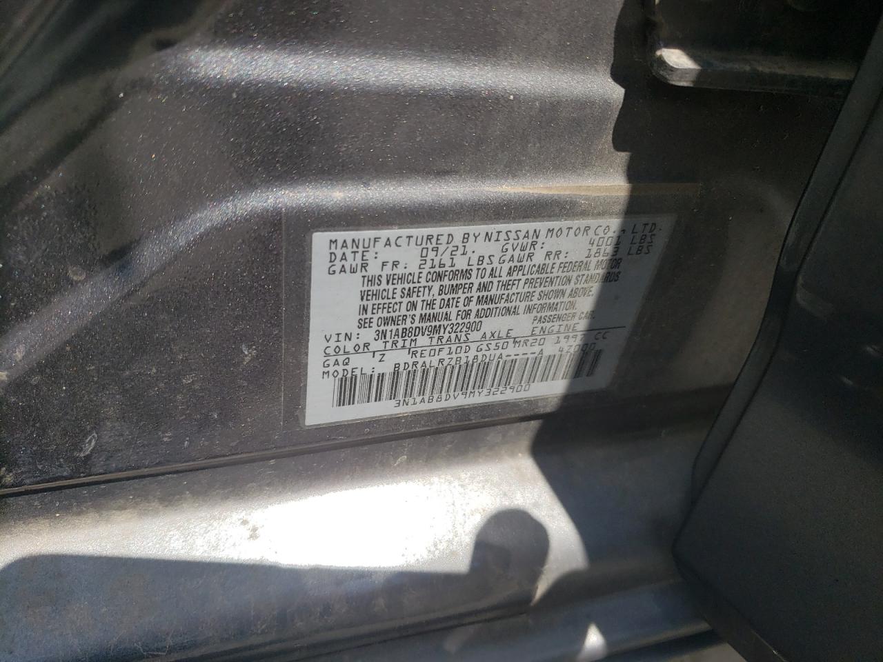 2021 Nissan Sentra Sr VIN: 3N1AB8DV9MY322900 Lot: 64289475