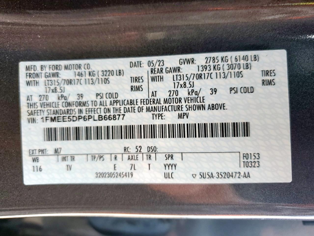 2023 Ford Bronco Base VIN: 1FMEE5DP6PLB66877 Lot: 63846975