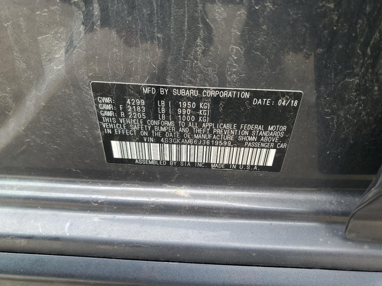 2018 Subaru Impreza Sport VIN: 4S3GKAM66J3619599 Lot: 64496965