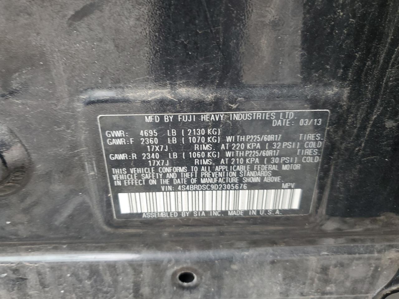 2013 Subaru Outback 3.6R Limited VIN: 4S4BRDSC9D2305676 Lot: 64418055