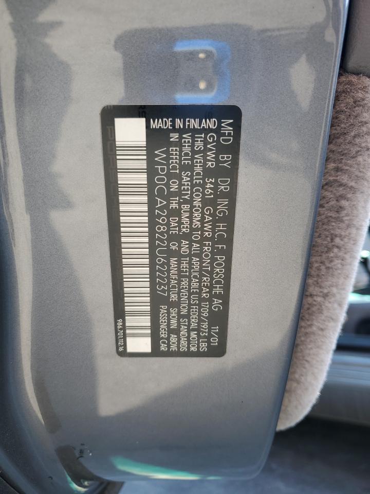 2002 Porsche Boxster VIN: WP0CA29822U622237 Lot: 64697505