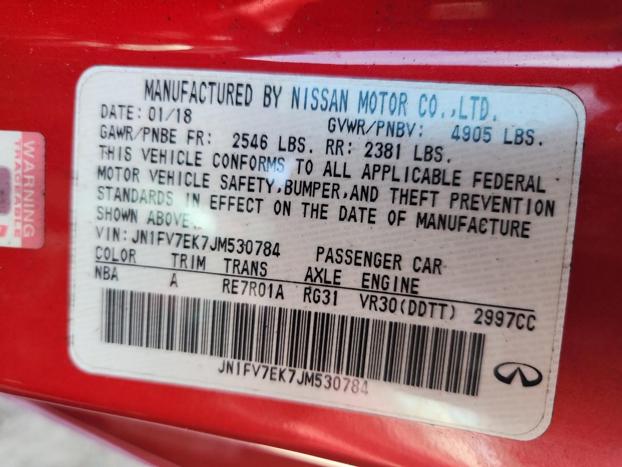 2018 Infiniti Q60 Red Sport 400 VIN: JN1FV7EK7JM530784 Lot: 65099335