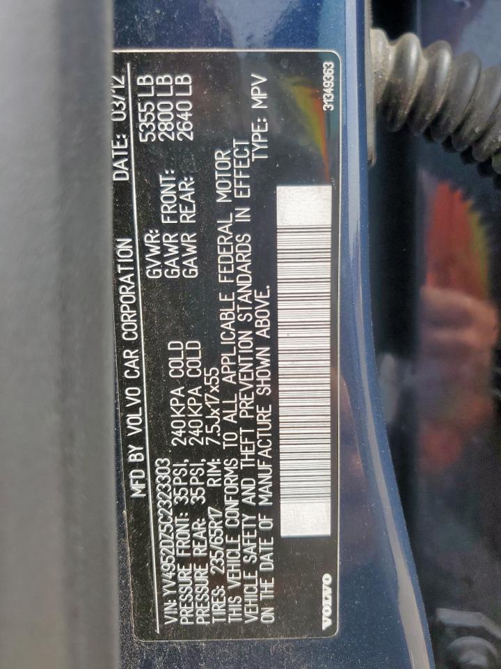 2012 Volvo Xc60 3.2 VIN: YV4952DZ5C2323303 Lot: 63313865