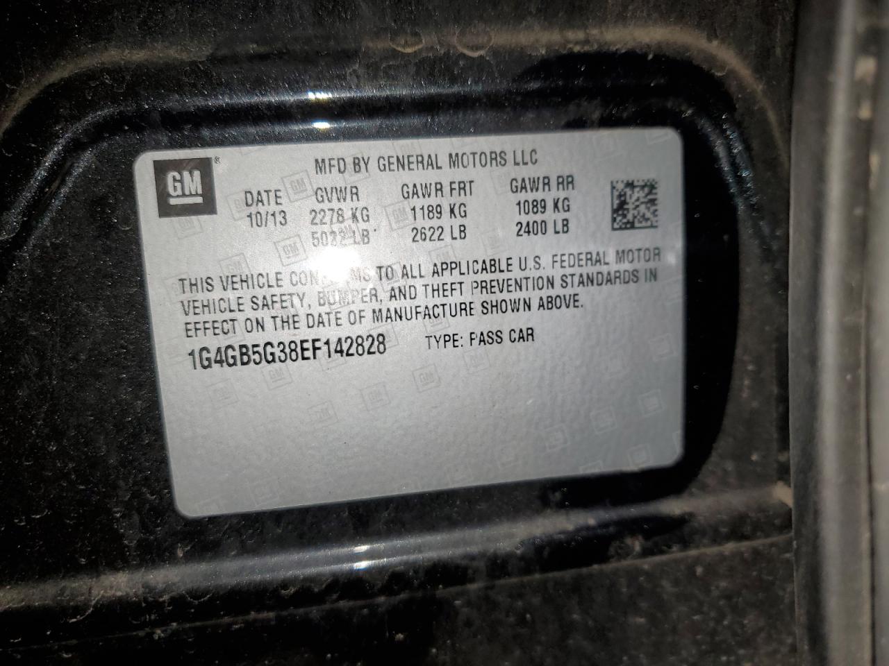2014 Buick Lacrosse VIN: 1G4GB5G38EF142828 Lot: 63588085