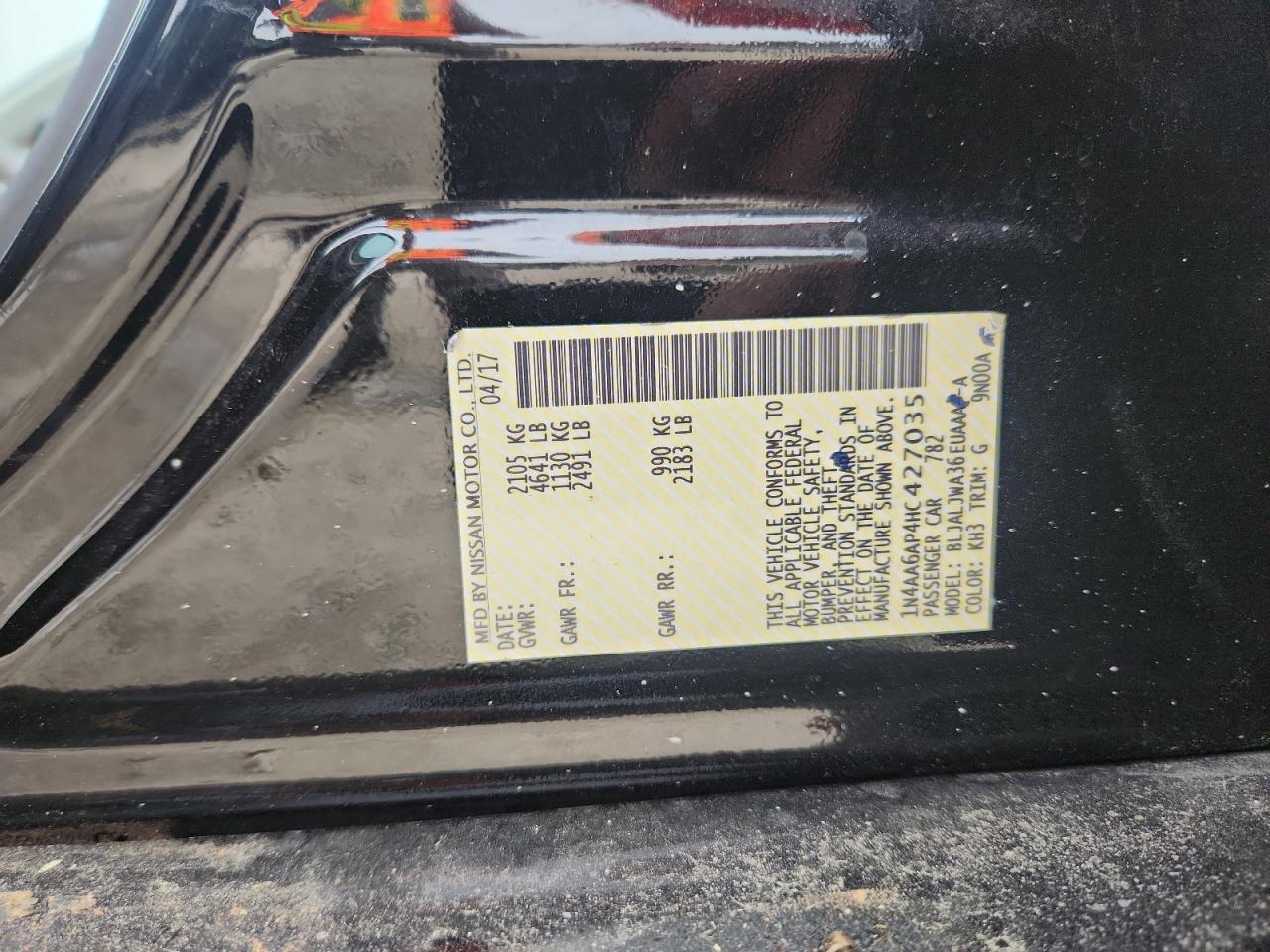 2017 Nissan Maxima 3.5S VIN: 1N4AA6AP4HC427035 Lot: 62612545