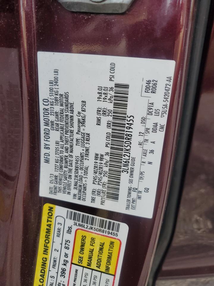 2013 Lincoln Mkz VIN: 3LN6L2JK5DR819455 Lot: 72019655