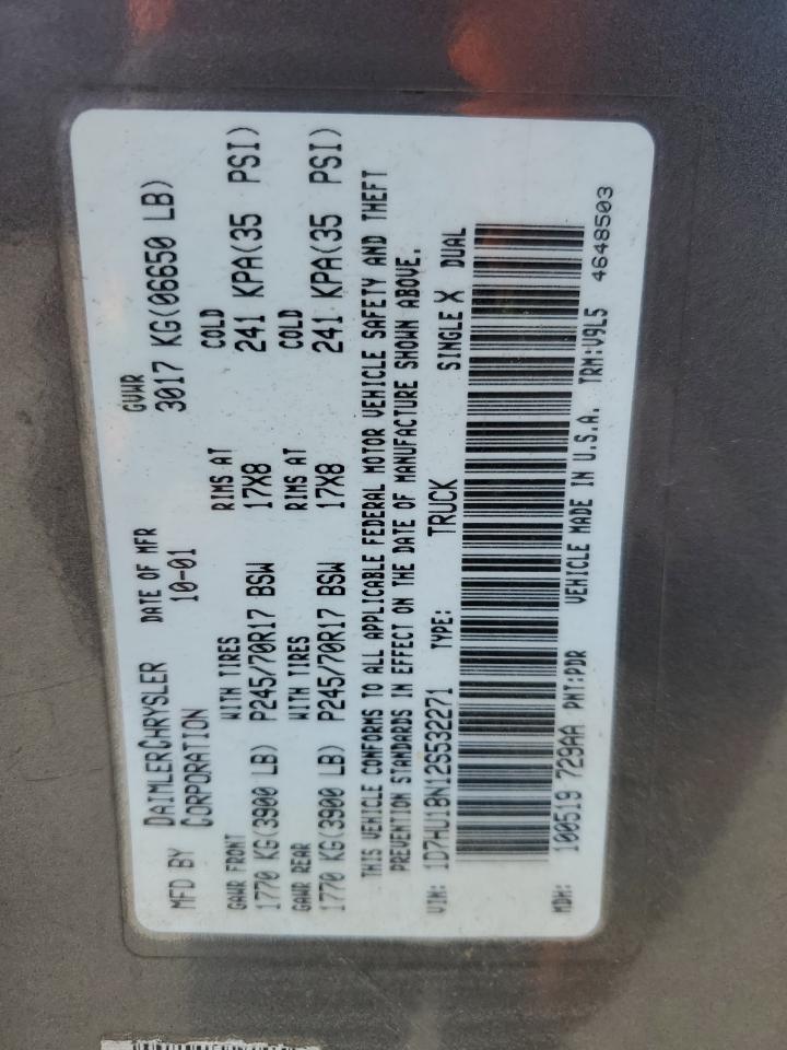 2002 Dodge Ram 1500 VIN: 1D7HU18N12S532271 Lot: 62120585