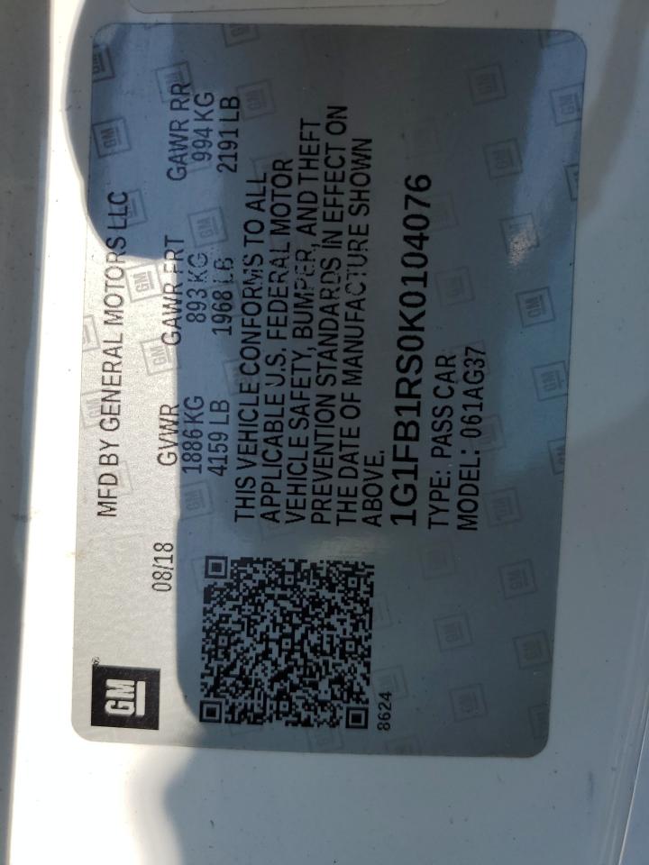 2019 Chevrolet Camaro Ls VIN: 1G1FB1RS0K0104076 Lot: 62136945