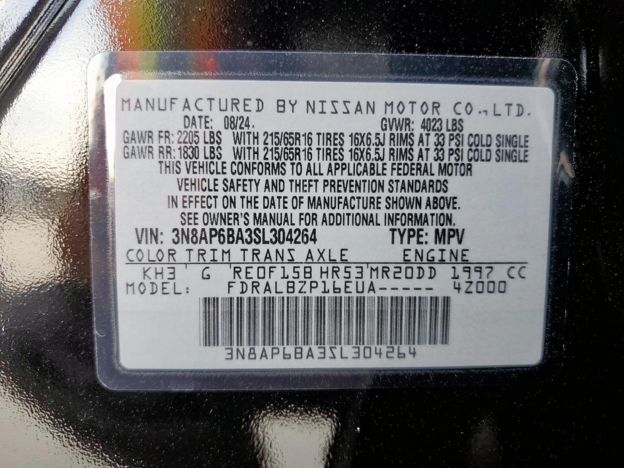 2025 Nissan Kicks S VIN: 3N8AP6BA3SL304264 Lot: 64747095