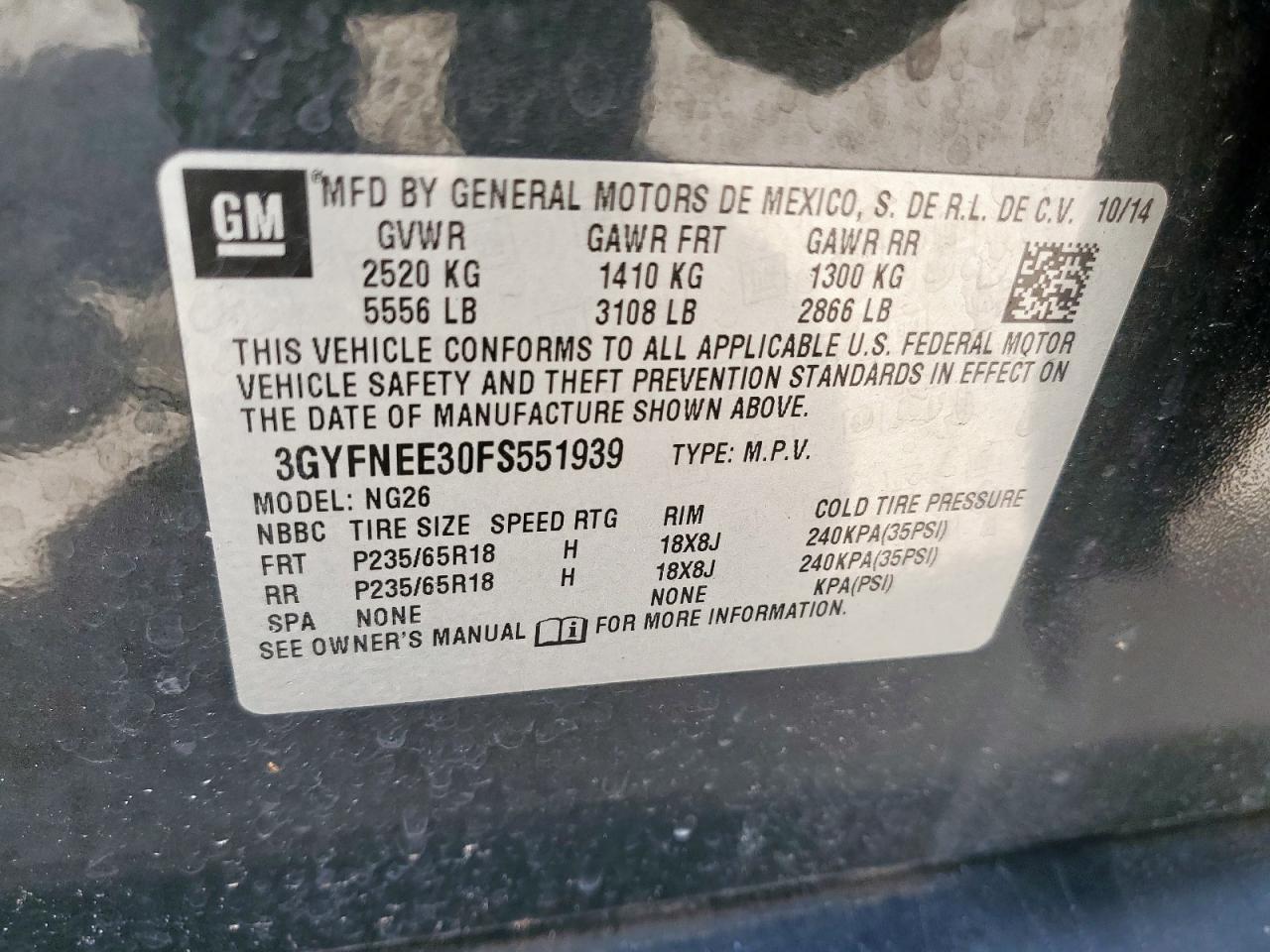 2015 Cadillac Srx Luxury Collection VIN: 3GYFNEE30FS551939 Lot: 62927435