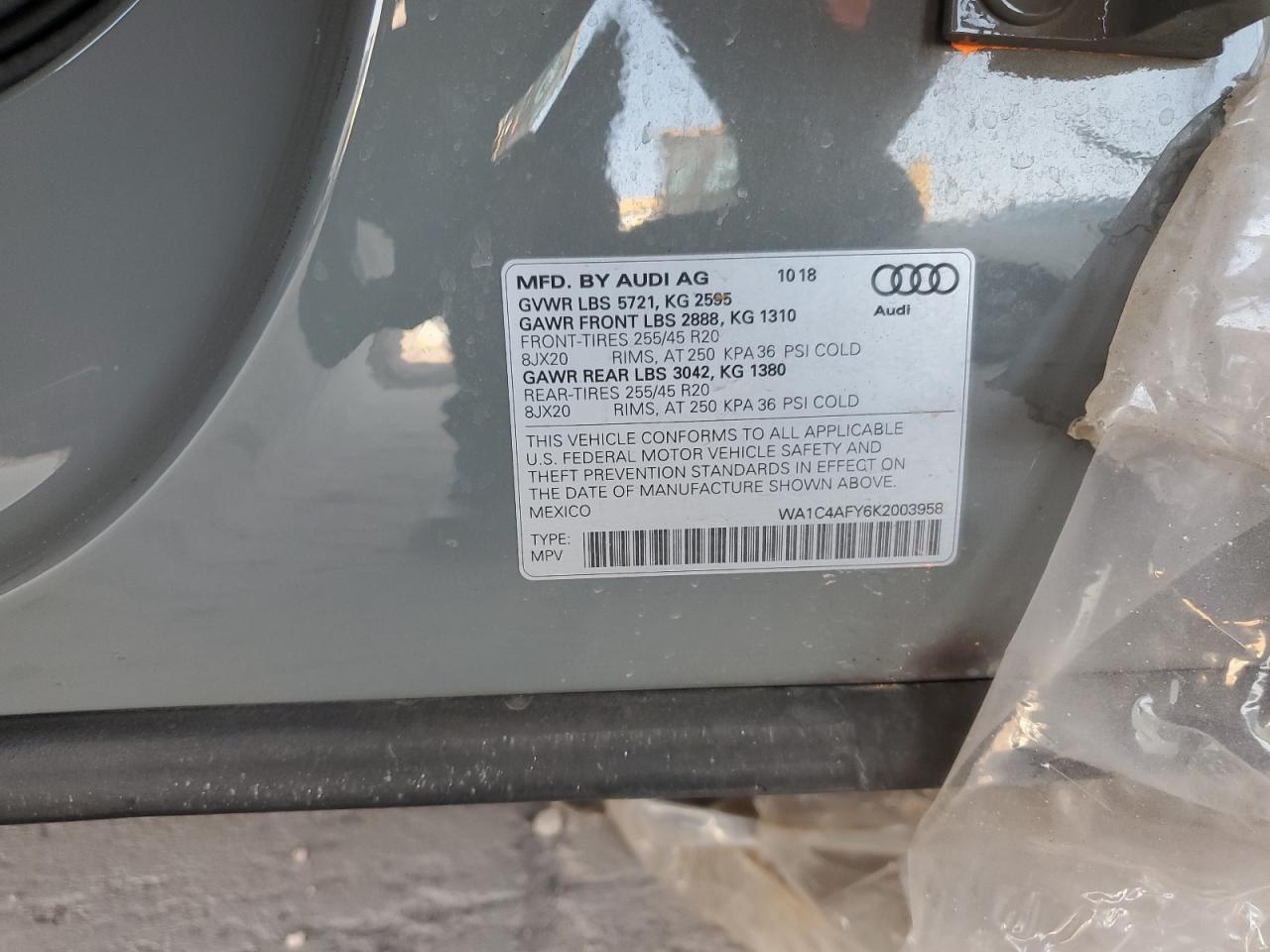 2019 Audi Sq5 Prestige VIN: WA1C4AFY6K2003958 Lot: 64296485