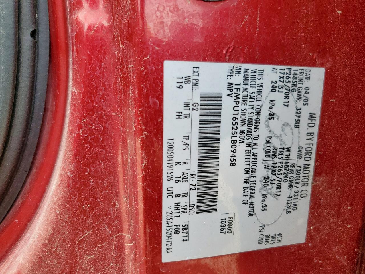2005 Ford Expedition Xlt VIN: 1FMPU16525LB09458 Lot: 61489235