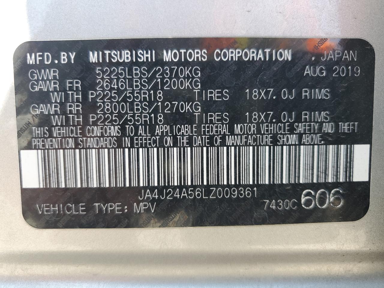 2020 Mitsubishi Outlander Sel VIN: JA4J24A56LZ009361 Lot: 65733545