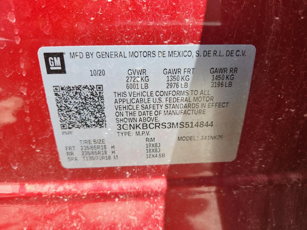 2021 Chevrolet Blazer 2Lt VIN: 3GNKBCRS3MS514844 Lot: 63059265