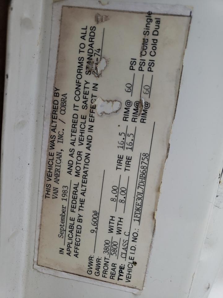 1983 Ford Econoline E350 Cutaway Van VIN: 1FDKE30L7DHB68758 Lot: 66035125