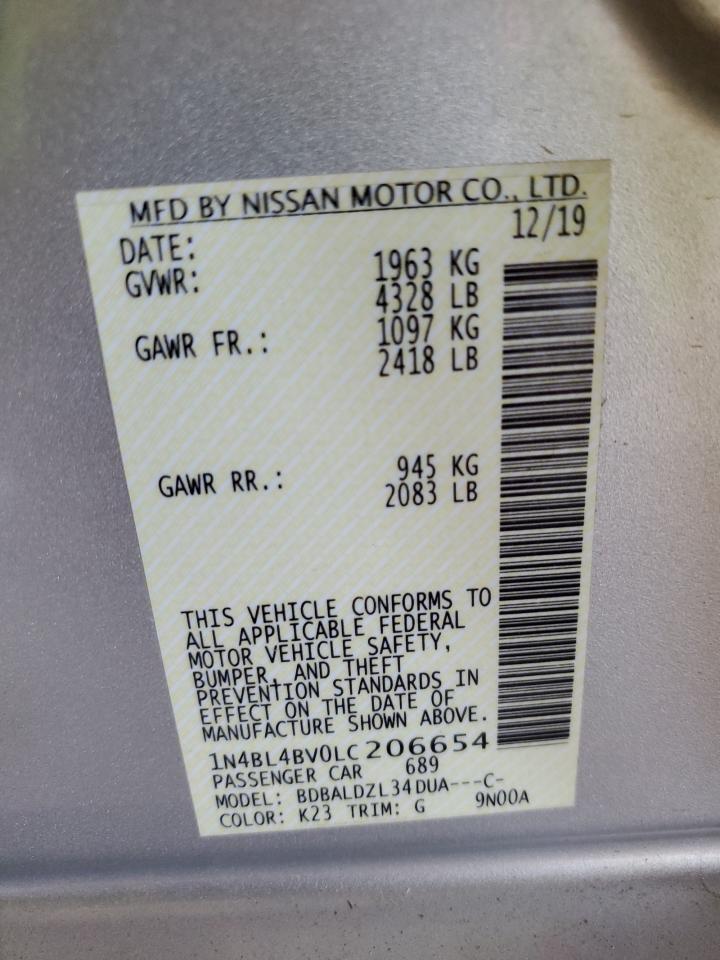 2020 Nissan Altima S VIN: 1N4BL4BV0LC206654 Lot: 65428855