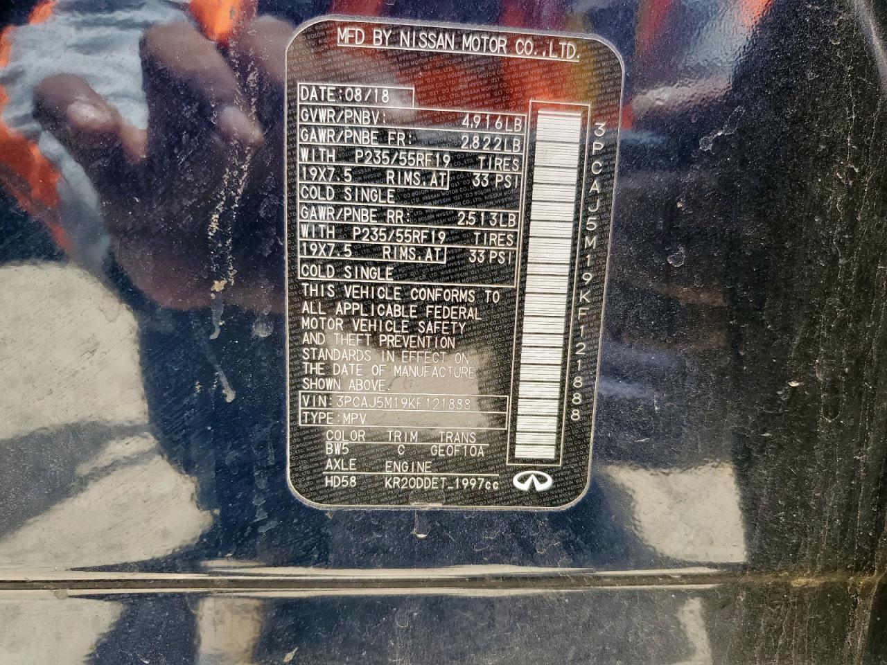 2019 Infiniti Qx50 Essential VIN: 3PCAJ5M19KF121888 Lot: 64312465