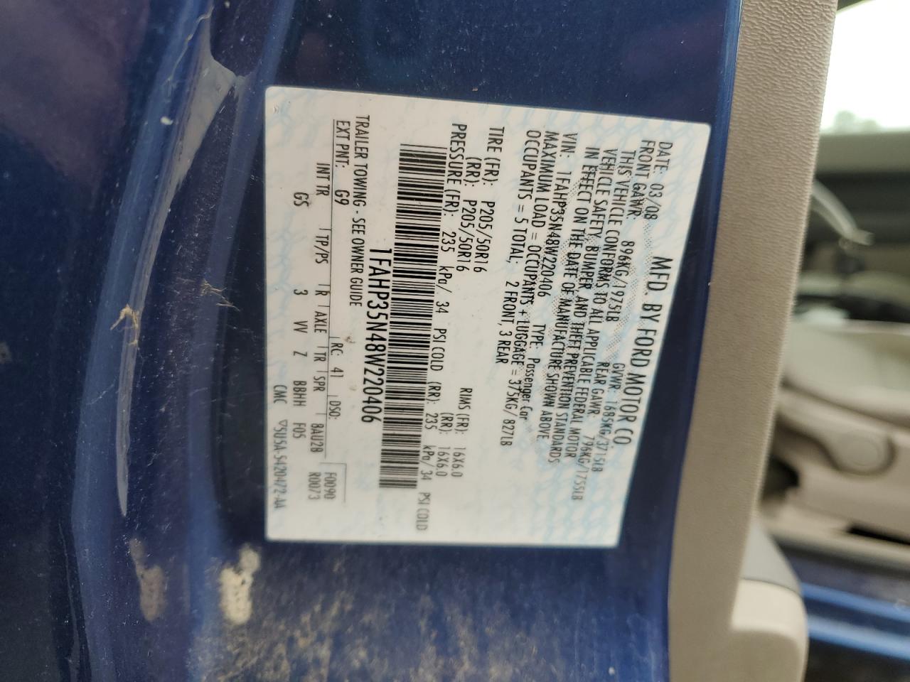 2008 Ford Focus Se VIN: 1FAHP35N48W220406 Lot: 64282215