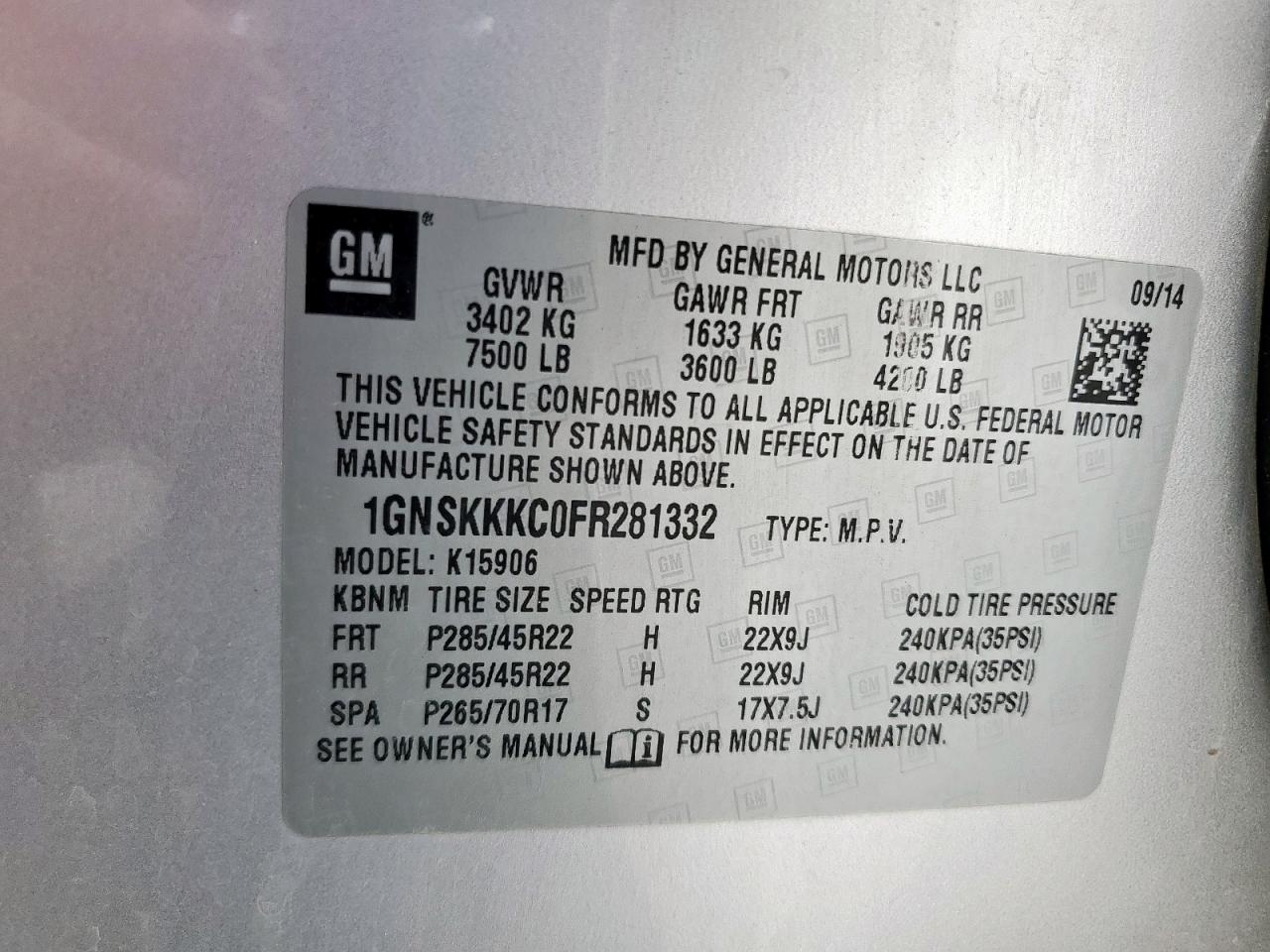 1gnskkkc0fr281332 1GNSKKKC0FR281332 2015 Chevrolet Suburban K1500 Ltz