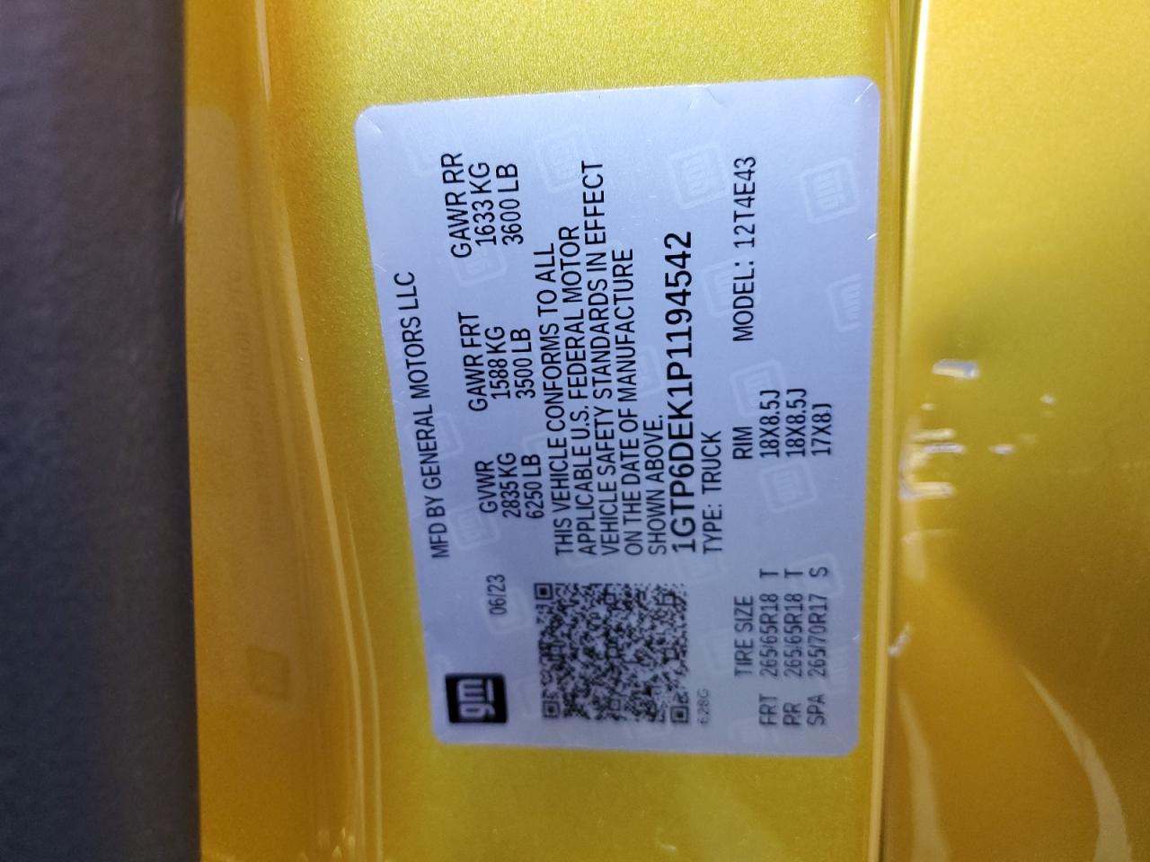 2023 GMC Canyon At4 VIN: 1GTP6DEK1P1194542 Lot: 63221115