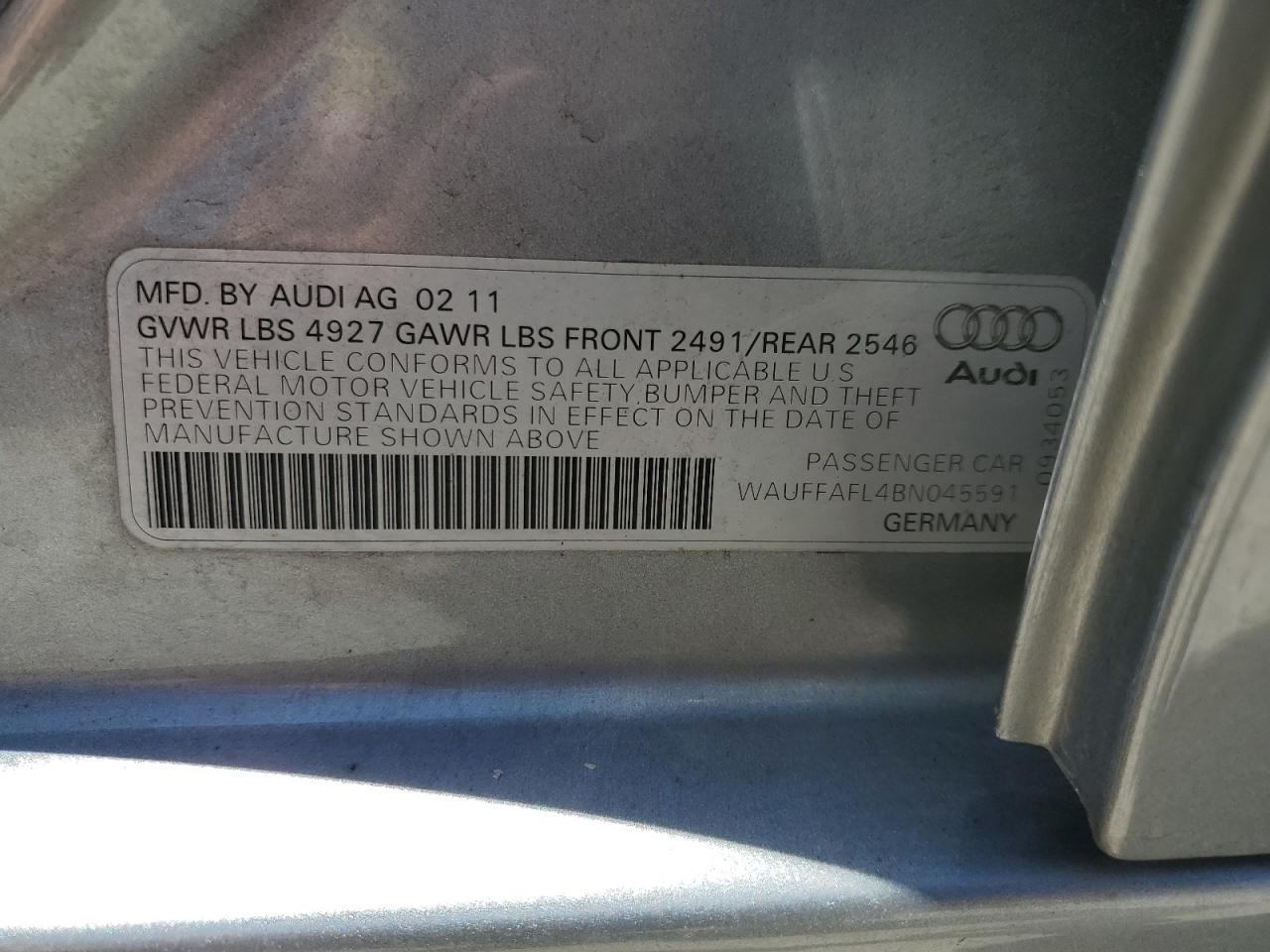 2011 Audi A4 Premium Plus VIN: WAUFFAFL4BN045591 Lot: 62854075