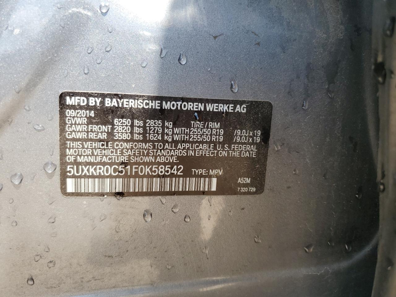 2015 BMW X5 xDrive35I VIN: 5UXKR0C51F0K58542 Lot: 63015215