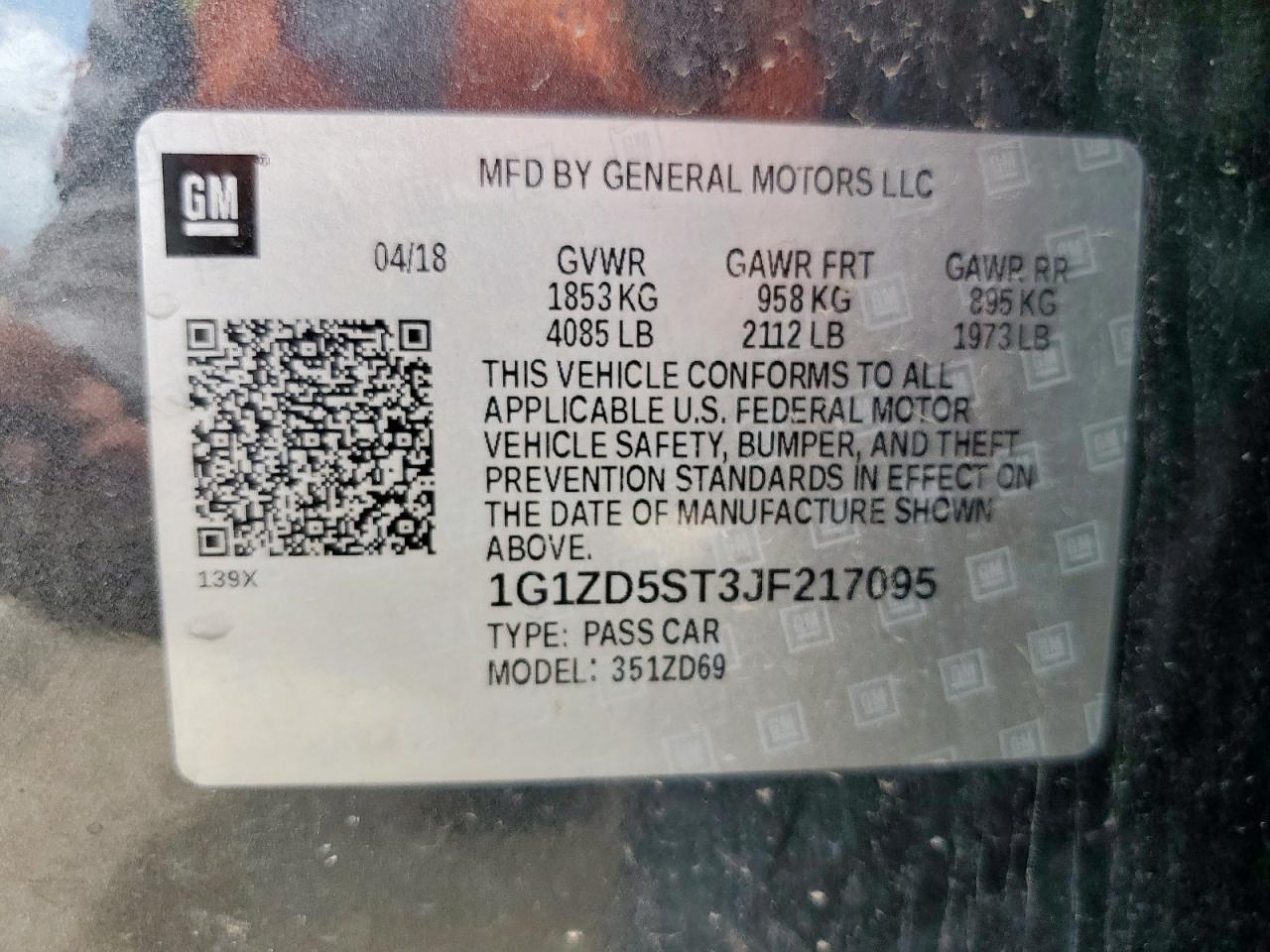 2018 Chevrolet Malibu Lt VIN: 1G1ZD5ST3JF217095 Lot: 65029255