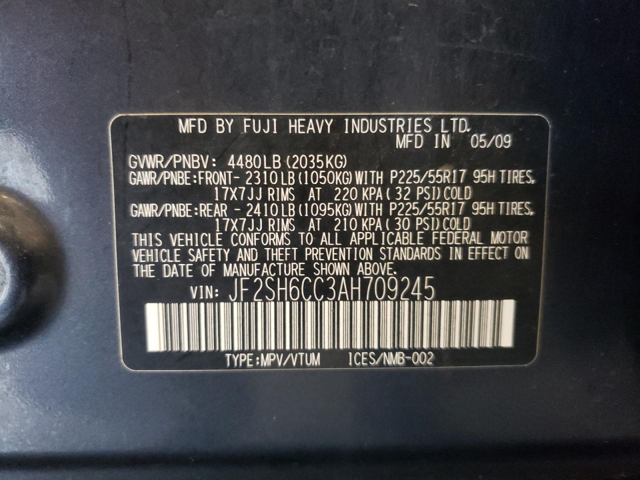 2010 Subaru Forester 2.5X Premium VIN: JF2SH6CC3AH709245 Lot: 64198365