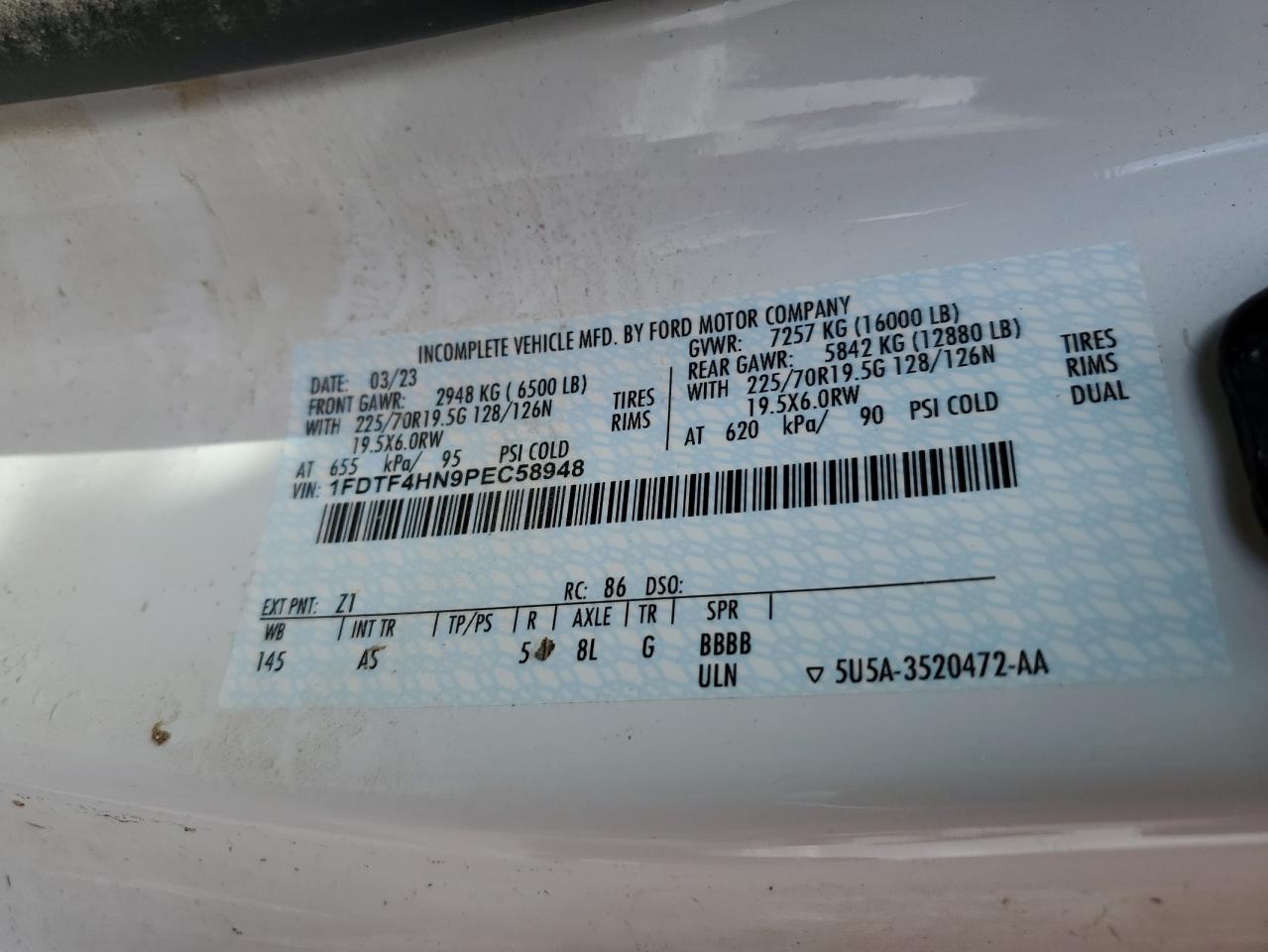 2023 Ford F450 Super Duty VIN: 1FDTF4HN9PEC58948 Lot: 62937595