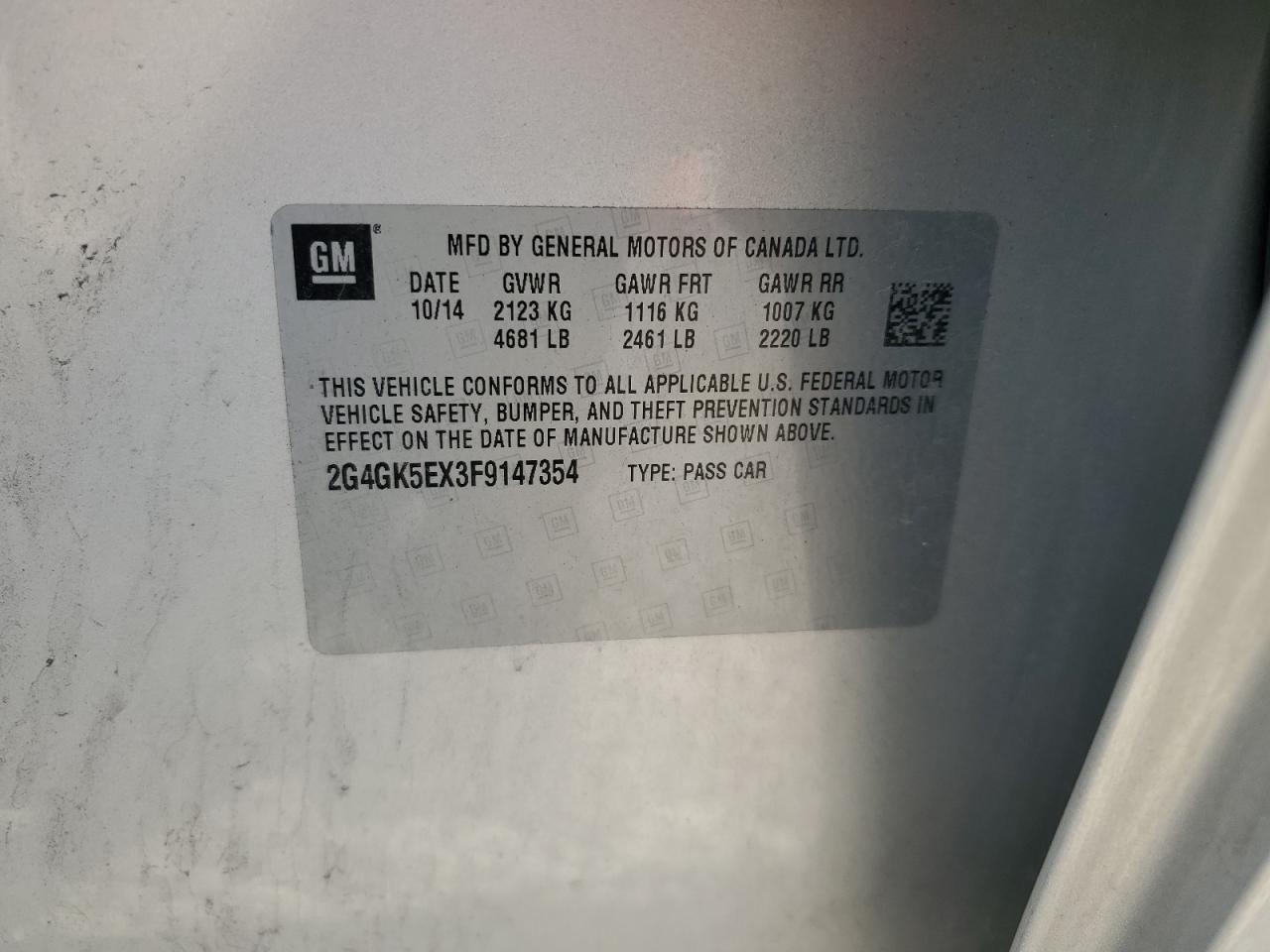 2015 Buick Regal VIN: 2G4GK5EX3F9147354 Lot: 64939885