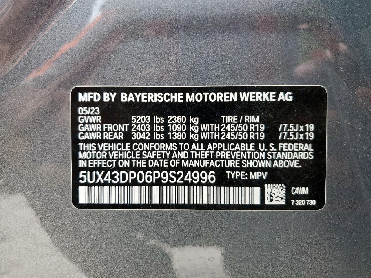 2023 BMW X3 Sdrive30I VIN: 5UX43DP06P9S24996 Lot: 65508465